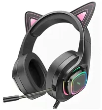 Гарнитура игровая HOCO W107 Cute Cat USB 3.5 мм, 2м, накладная (черный/зеленый)