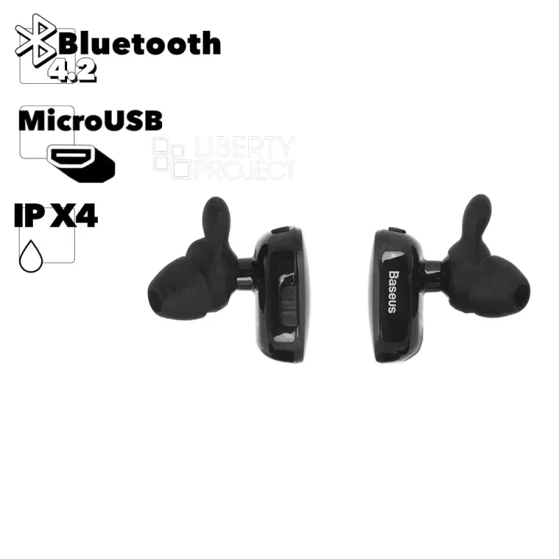 TWS гарнитура Baseus W02, ENCok BT 4.2, внутриканальная (черный)